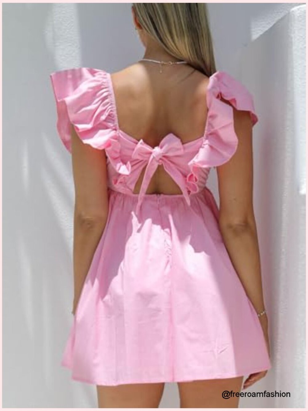 Deep V Neck Ruffle Sleeve Mini Dress Backless Lace Up Summer Dresses - Picture 2 of 7